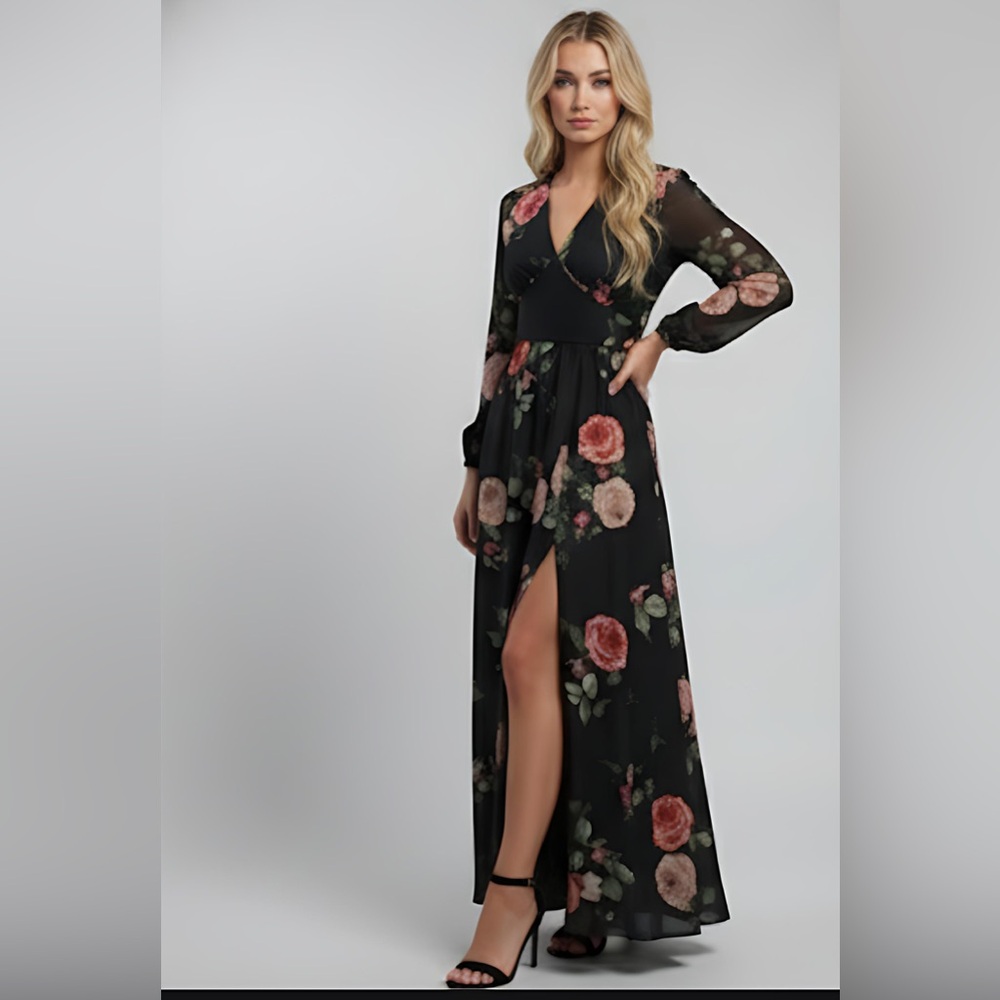 French Floral Rose Print Dress - Picture 4 of 12